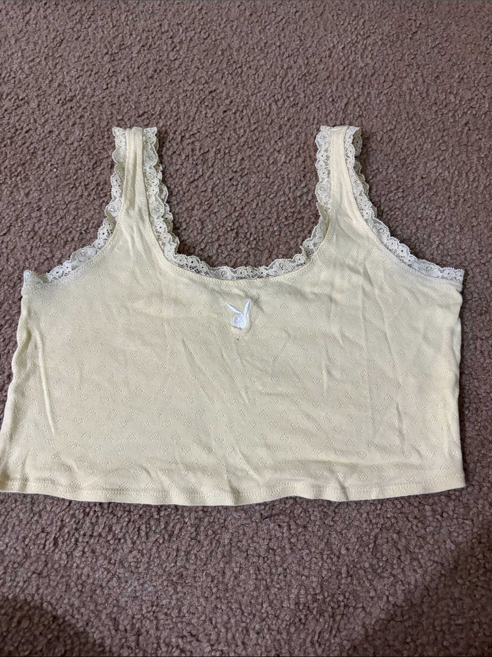 PacSun Playboy butter yellow Lace-Trim Cropped Tank